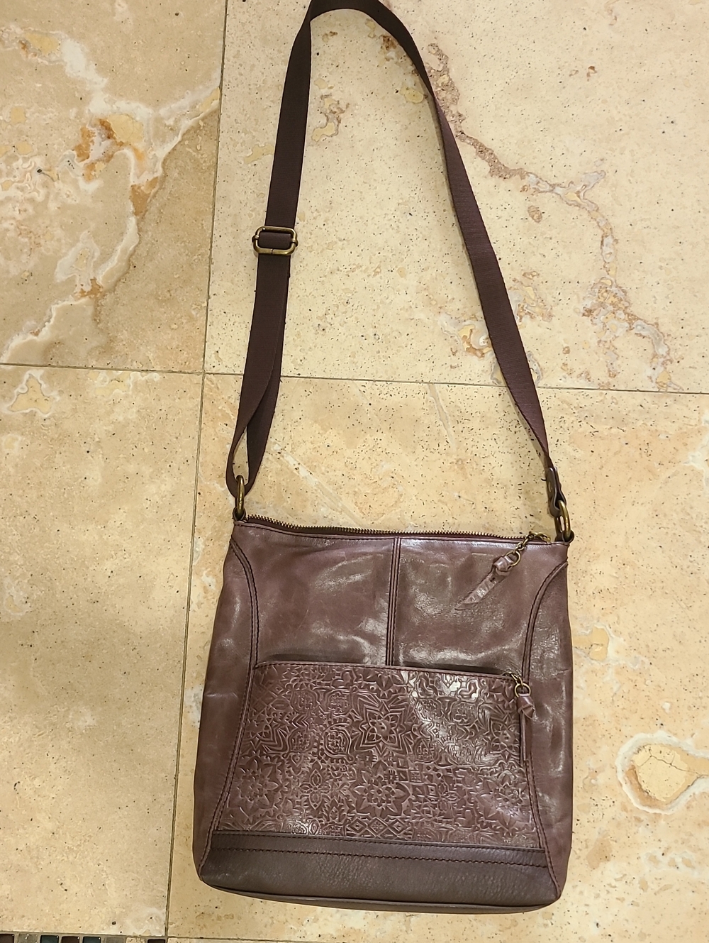 The Sak Brown Leather Embossed Crossbody Bag